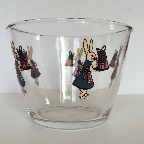 IKEA Christmas Bunny Rabbit w\Gifts Bowl Clear Glass Made in France - Picture 3 of 8